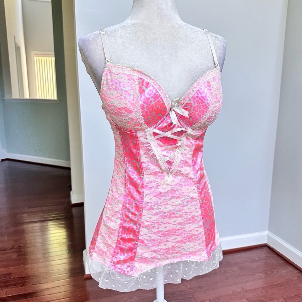 Vintage Hot Pink Bodycon Push Up Bra Very Sexy Animal Print Nightgown Mini Dress